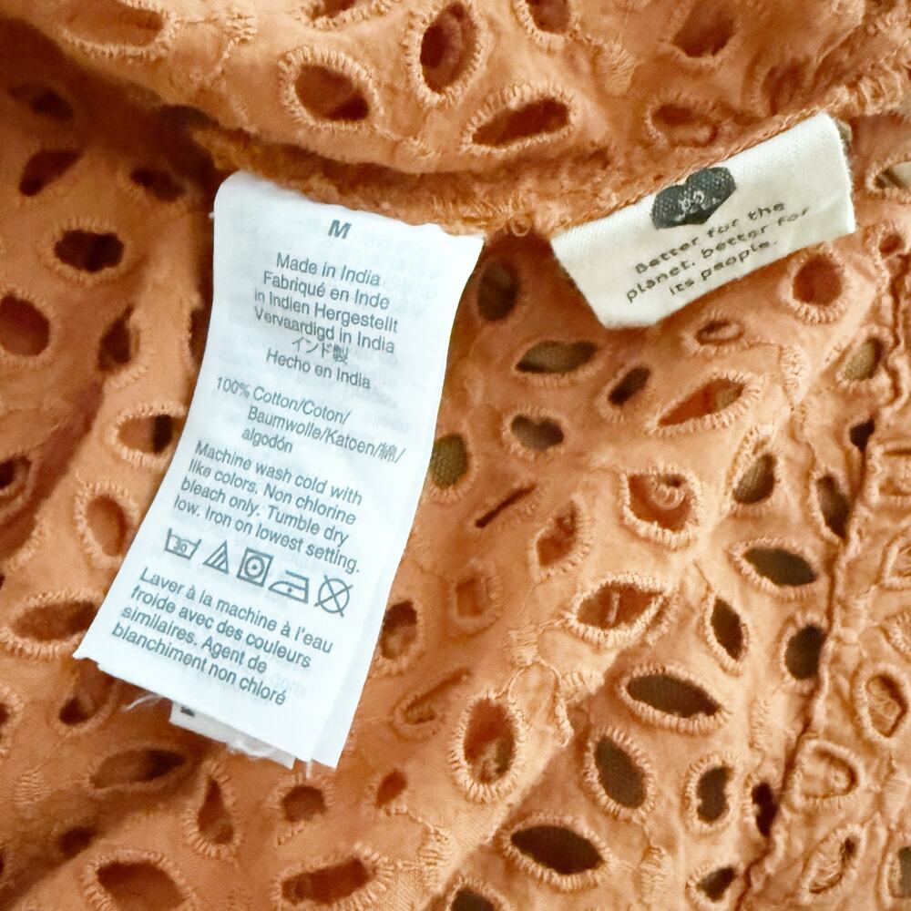 MADEWELL | Eyelet Ruffle-Sleeve Pintuck Mini Dress Orange Mulled Cider | Medium - Picture 7 of 9